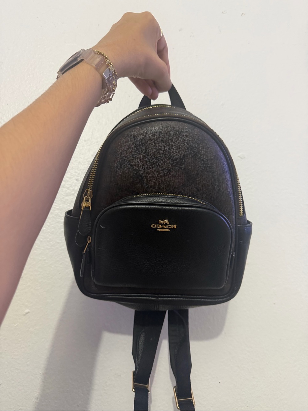 Coach Brown and Black Mini Backpack with Gold Hardware
